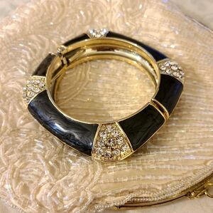 Black Faux Marble & Crystal Bracelet